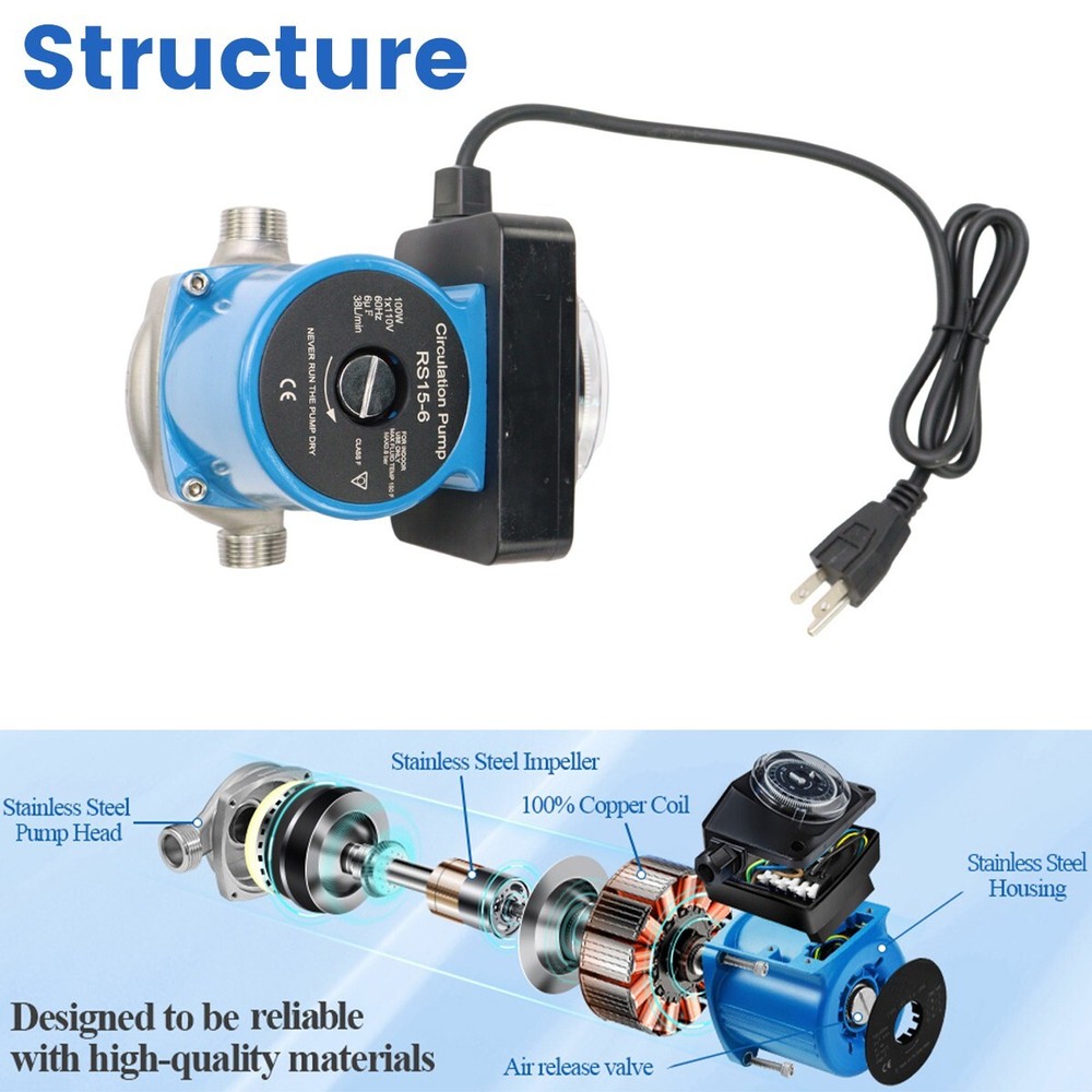 110V Circulation Pump w/ Timer 10 GPM Hot Water Recirculating Pump for Boiler