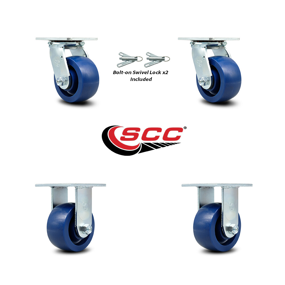 4 Inch Solid Polyurethane Caster Set with Roller Bearings 2 Swivel Lock 2 Rigid