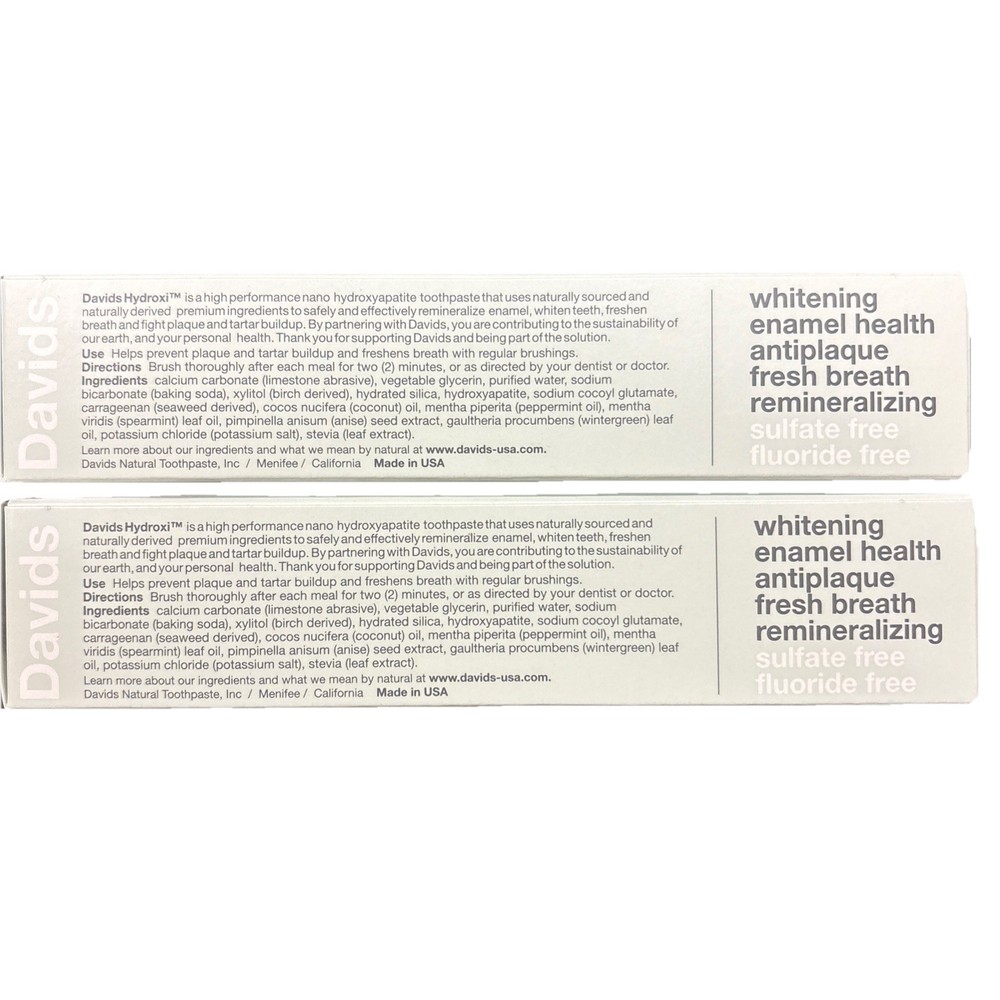 2-PACK Davids Hydroxi Mild Mint Fluoride Free Nano Hydroxyapatite Toothpaste
