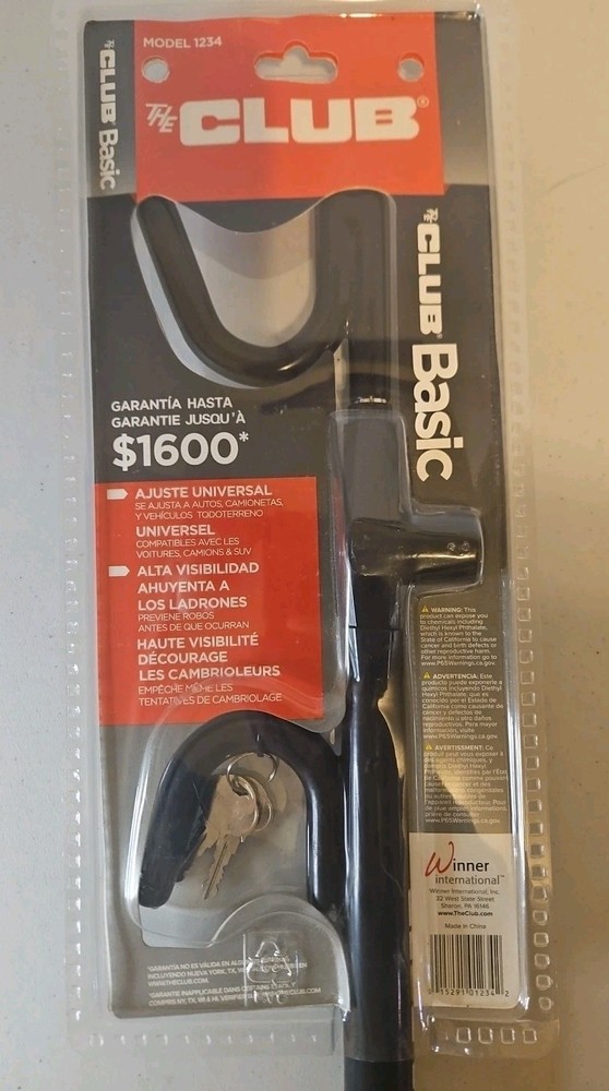 The Club 1234 Basic Steering Wheel Lock High Security Black Anti Theft Device