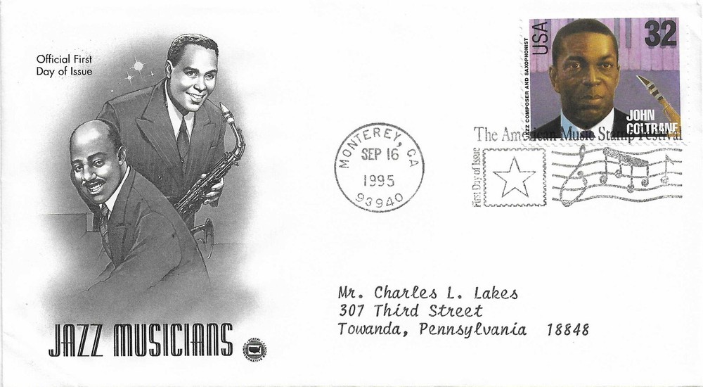 STAMP US SCOTT 2991 "John Coltrane" 32 CENT 1995 FDC