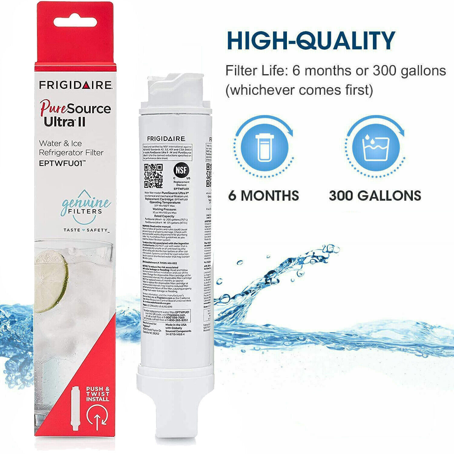 2 Pack Frigidaire EPTWFU01 Pure Source Ultra II Refrigerator Water Filter Sealed