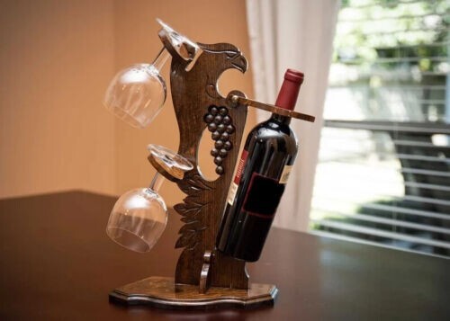 Wine Bottle Rack With 2 Glass Holders Fully Handmade Carving Work
