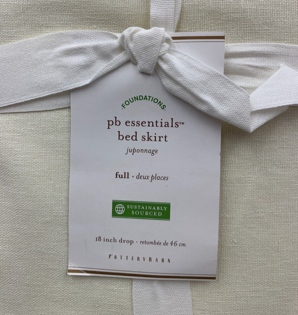 Pottery Barn Essentials Linen Cotton Bed Skirt Ivory Full 18" DROP #Q78M