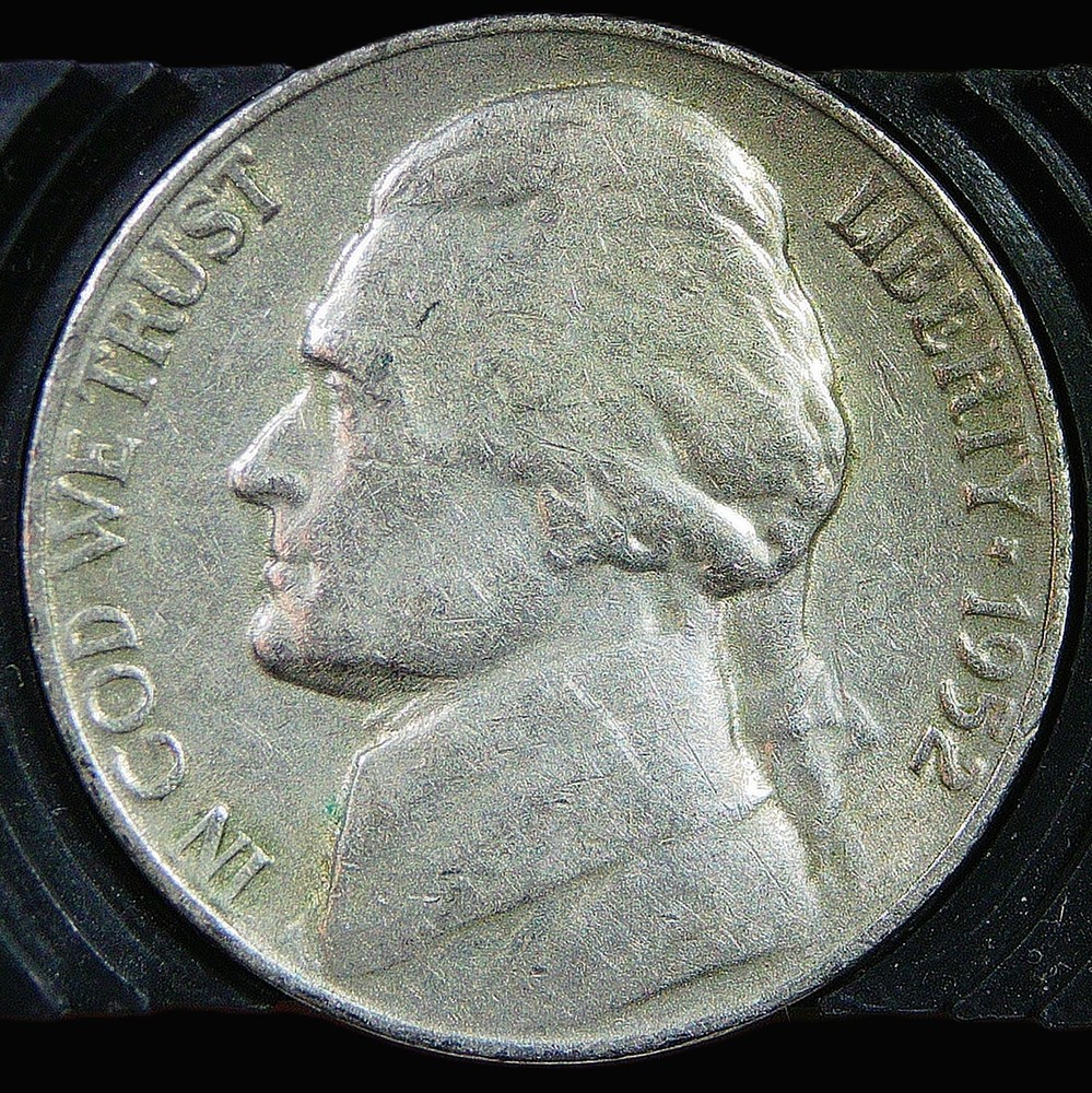 1952 S Jefferson Nickel error, reverse retained lamination
