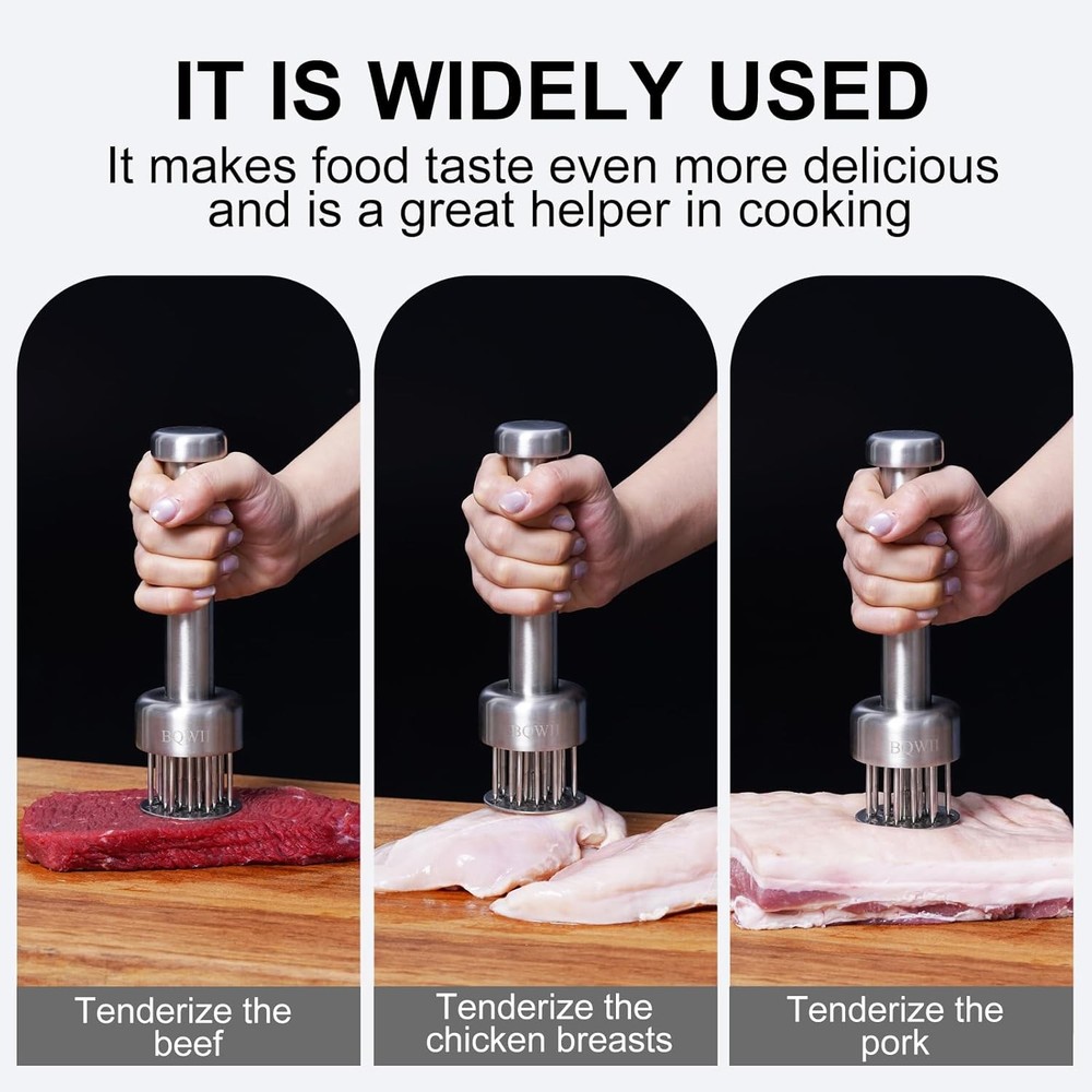 Stainless Steel Meat Tenderizer Tool, 21 Sharp Needles, Durable Easy-Grip