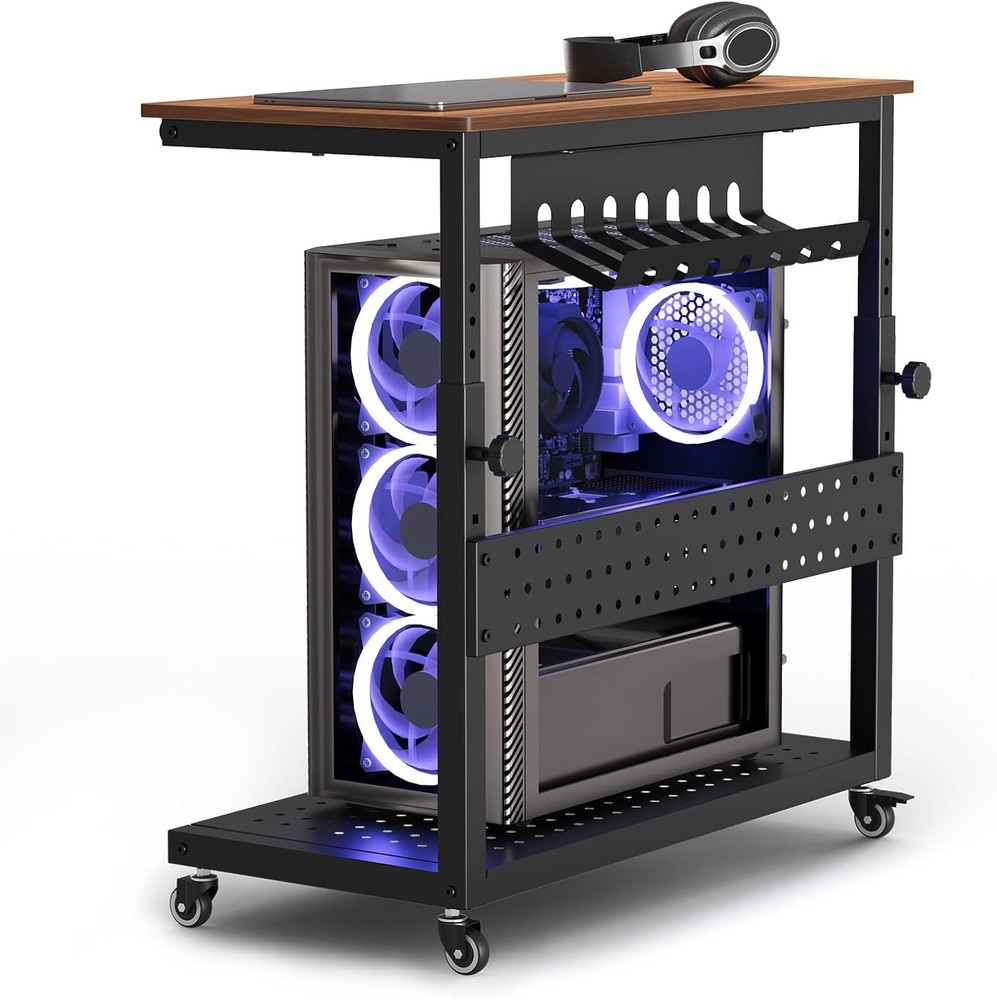 Computer Tower Stand, 11 Level Height Adjustable PC Stand with Line Storage Rack