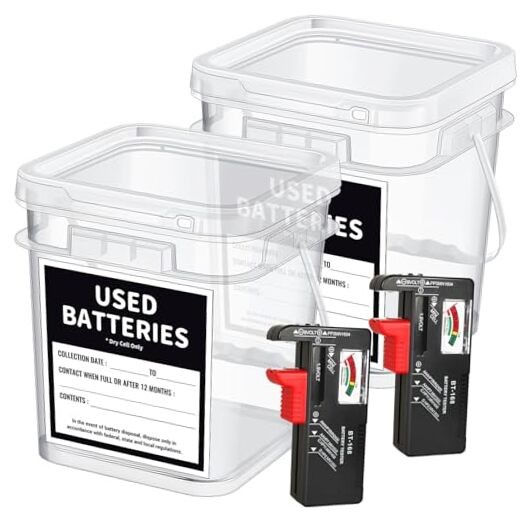 2 Pcs Battery Recycling Container with Battery Testers for Household