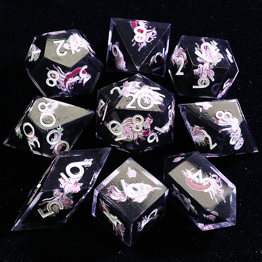 9 Polyhedral Resin DD Sets Dice Nine-Tailed Ember Oath