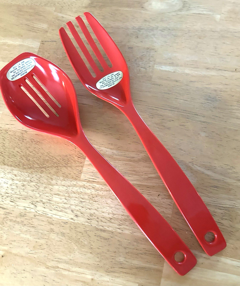 2 pc Orange Melamine SALAD SERVING Utensils Fork Spoon