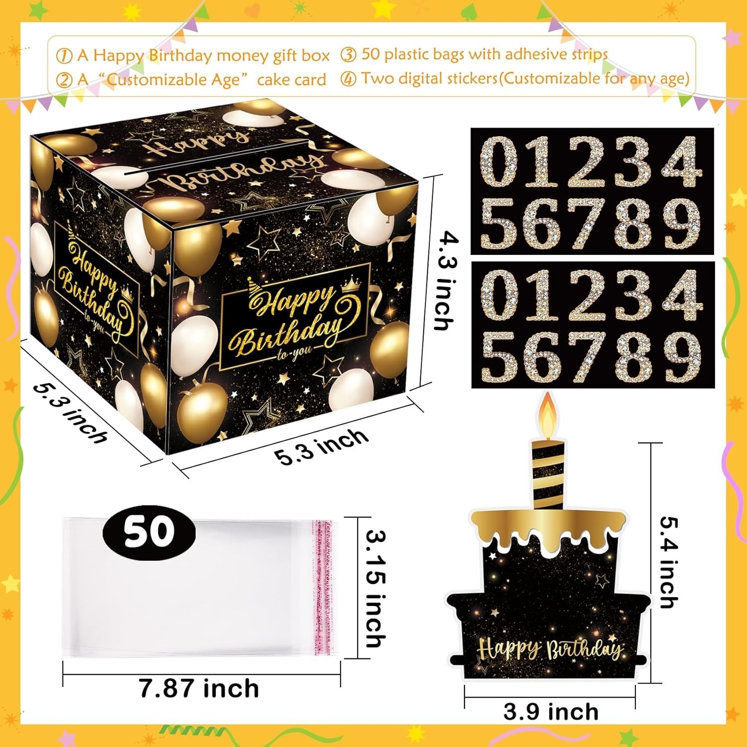 Birthday Money Gift Box with DIY Stickers for Any Ages, Surprise Money Holder...