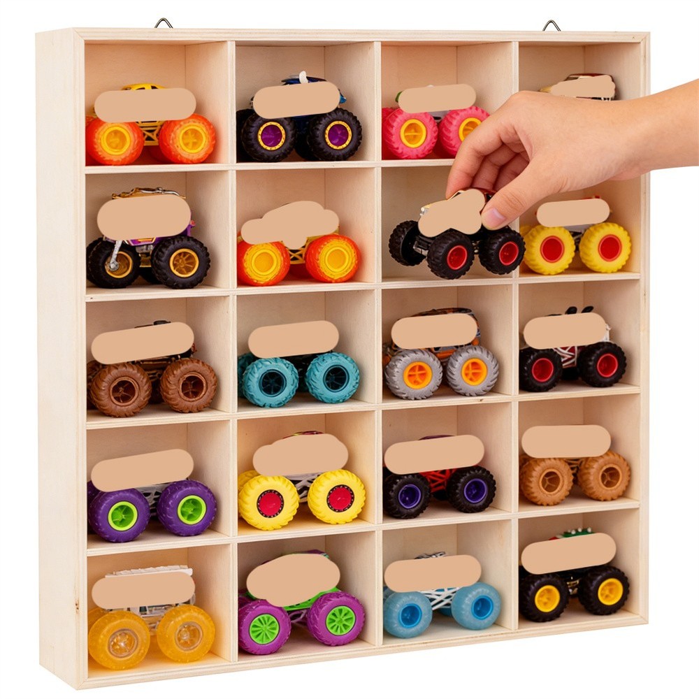 Wall Mount Model Car Display Organizer for Monster Trucks with 20 Compartments