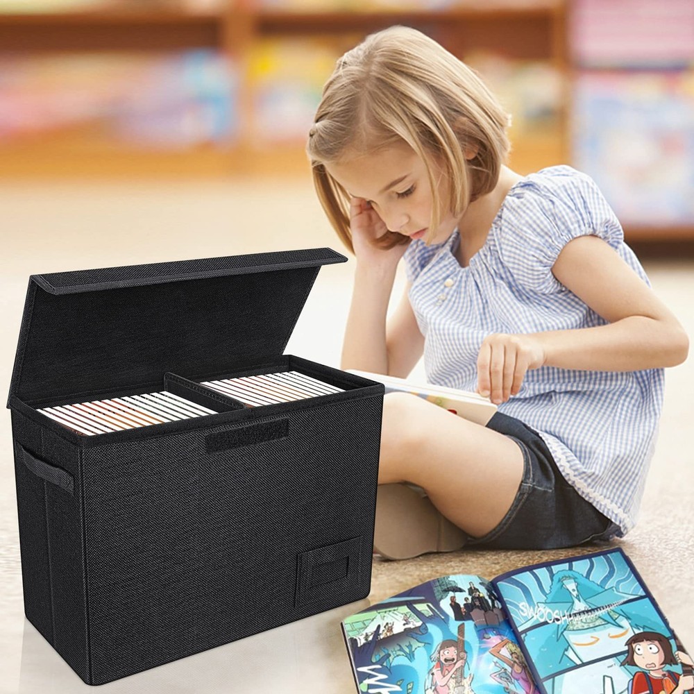 2-Pack Comic Book Storage Boxes, Collapsible Comics Book Case with Dividers and