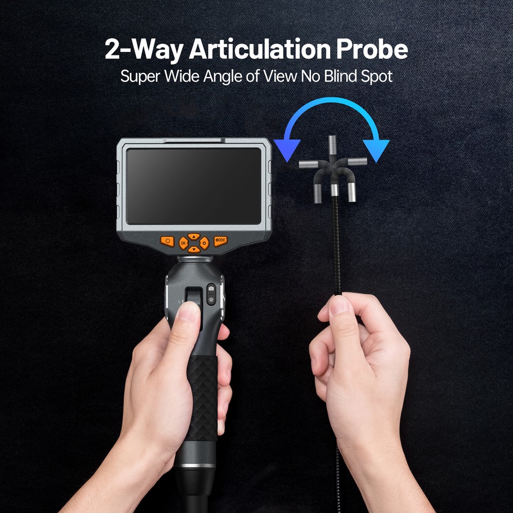 Articulating Borescope Two-Way Articulation Head 5" Endoscope Inspection Camera