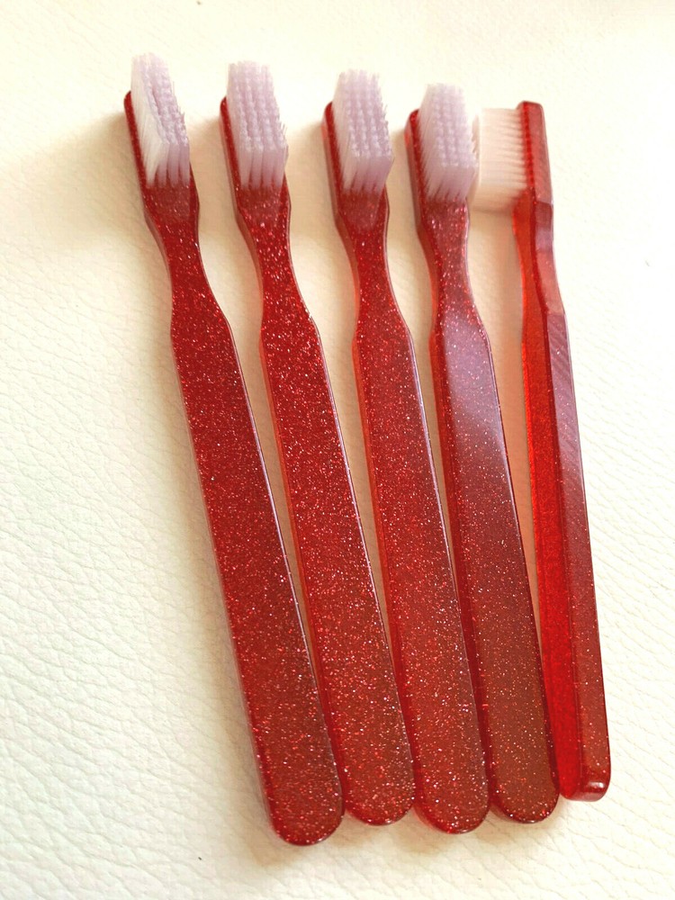 10-PACK RED Sparkle Designer Toothbrush FUN NEW