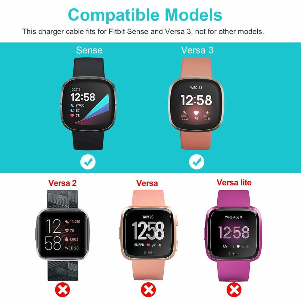 2Pcs Wireless Charger For Fitbit Versa3/sense Watch USB Fast Charging Dock Cable