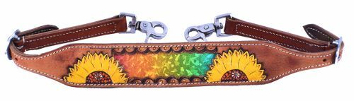 WITHER STRAP Hand Painted SUNFLOWER with Showman Multi Colored Metallic Inlay