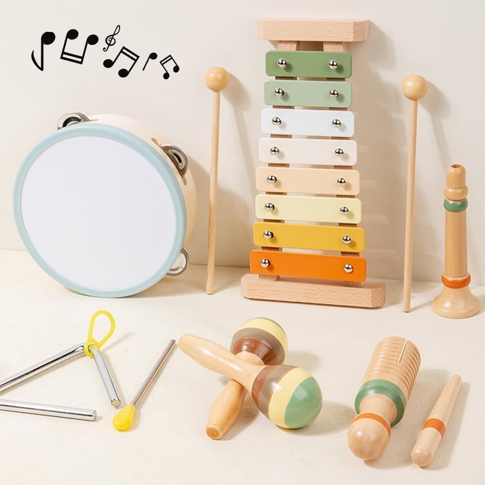 Wooden Musical Instruments Set 12Pcs Montessori Musical Toys for Kids & Toddlers