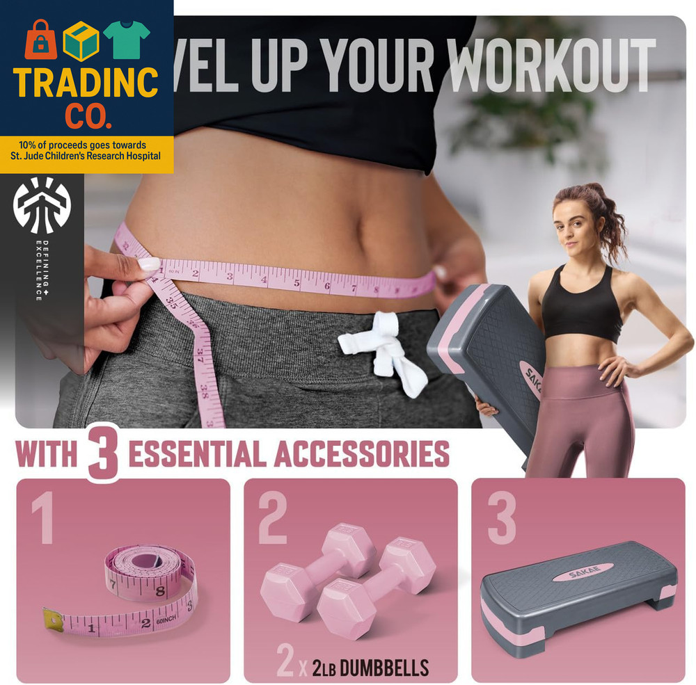 Adjustable Height Aerobic Stepper Set, Multiple Bundle Options with Dumbbells, K