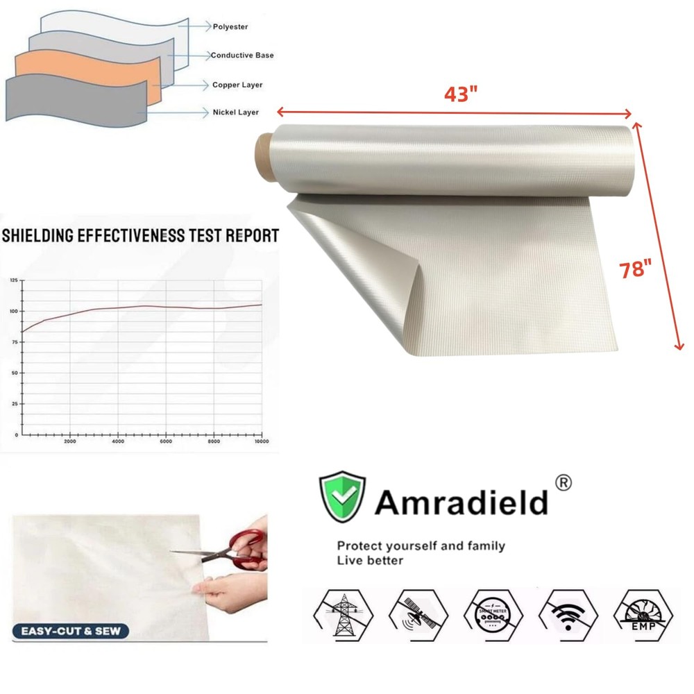 Amradield Waterproof EMF Blocking Width 43" inch / Length 78" inch, Silver