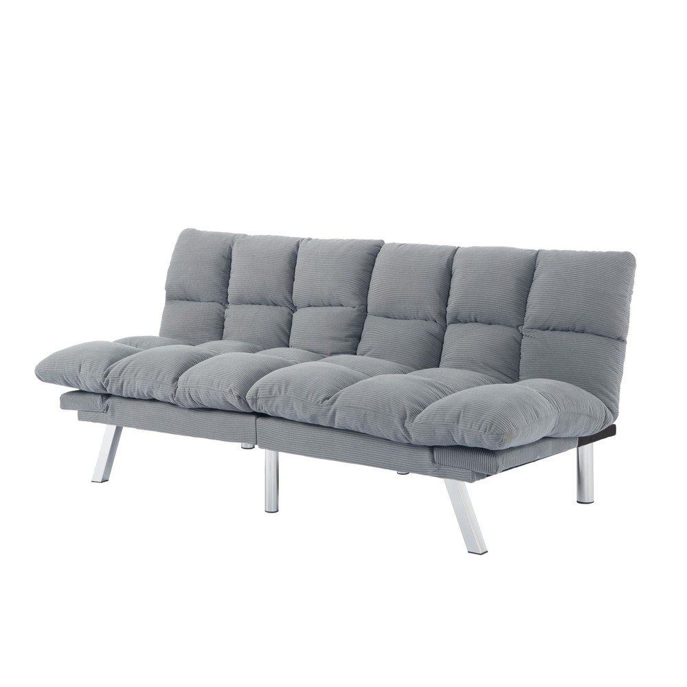 67.3" Gray Corduroy Futon Sofa Bed Adjustable Twin Sleeper Split Back Armrests