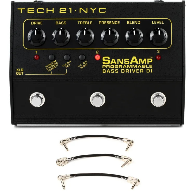Tech 21 SansAmp Programmable Bass Driver DI Pedal with EBS Patch Cables