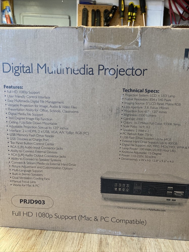 Pyle PRJD903 Pyle Digital Multimedia Projector, Full HD 1080p Support Mac & PC
