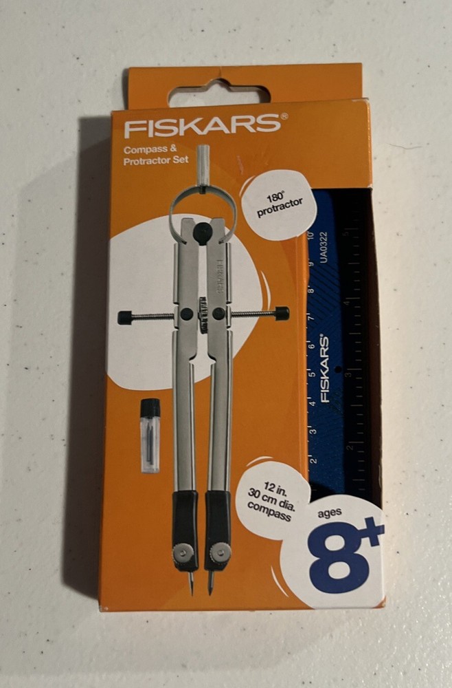 New Fiskars Metal Compass & Protractor Set Blue