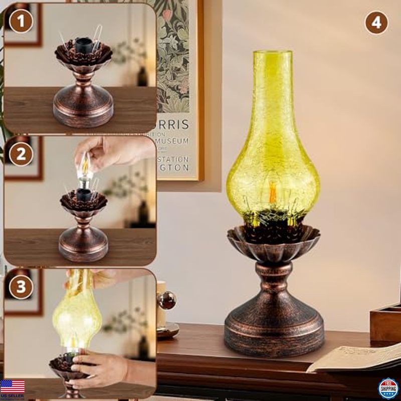 Charming Touch Control Vintage Table Lamp | 3-Way Dimmable Rustic Amber Shade