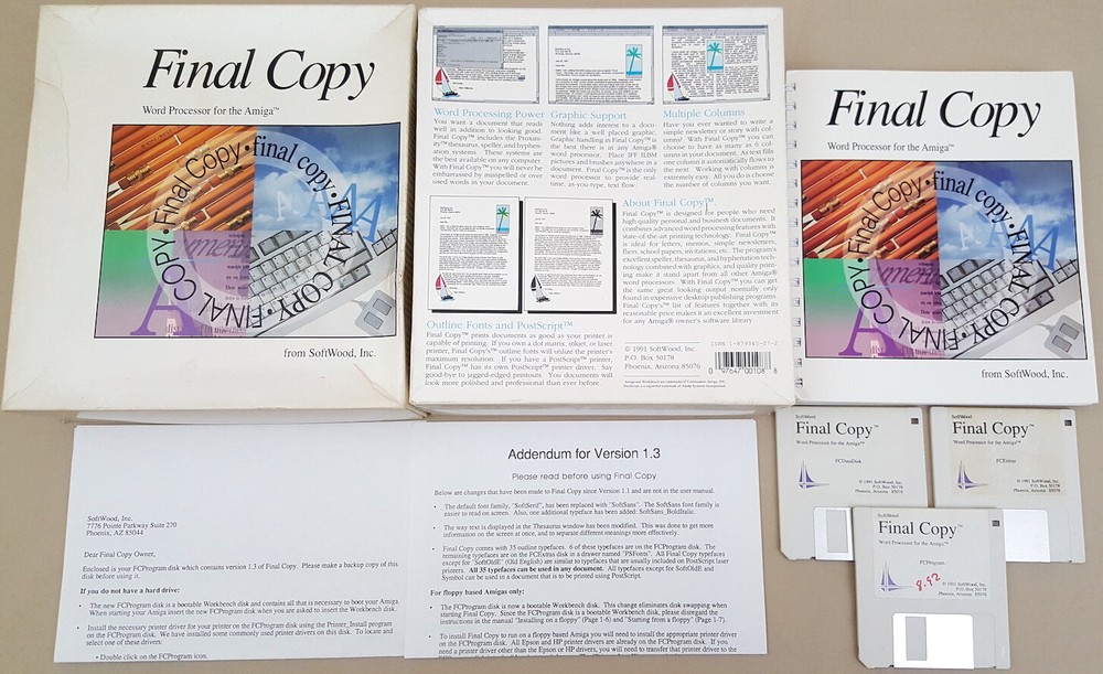 Final Copy v1.3 Release 2 ©1991 SoftWood, Inc Word Processor for Commodore Amiga