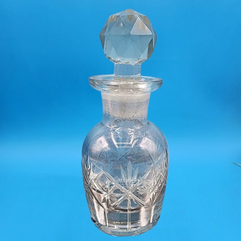 Starburst Pattern Iridescent Blue Perfume Bottle with Stopper Vanity