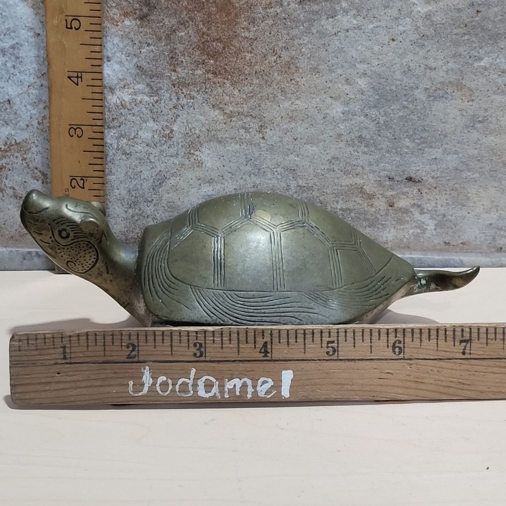 Vintage Etched Solid Brass Turtle Longevity Animal Tortoise