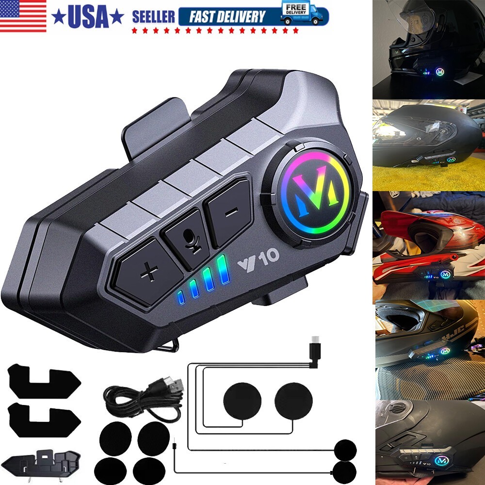 FM Motorcycle Headset Bluetooth Helmet Intercom Speaker Music Share Headphone US