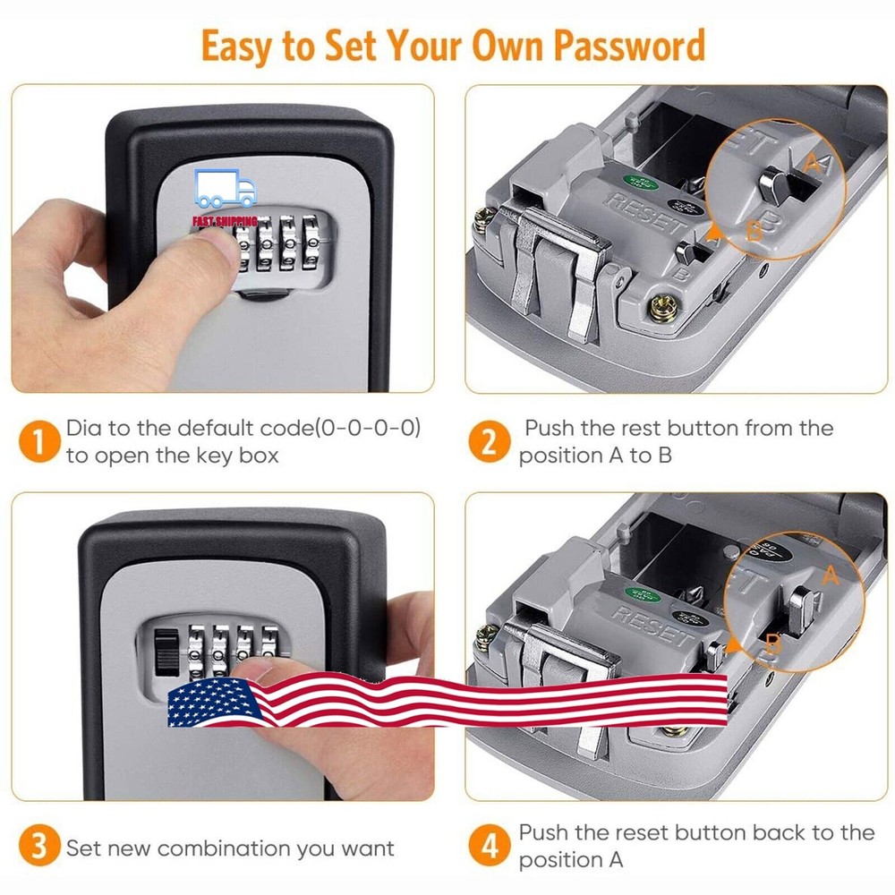 4 Digit Key Safe Lock Box Combination Wall Mount Security Storage Case Organizer