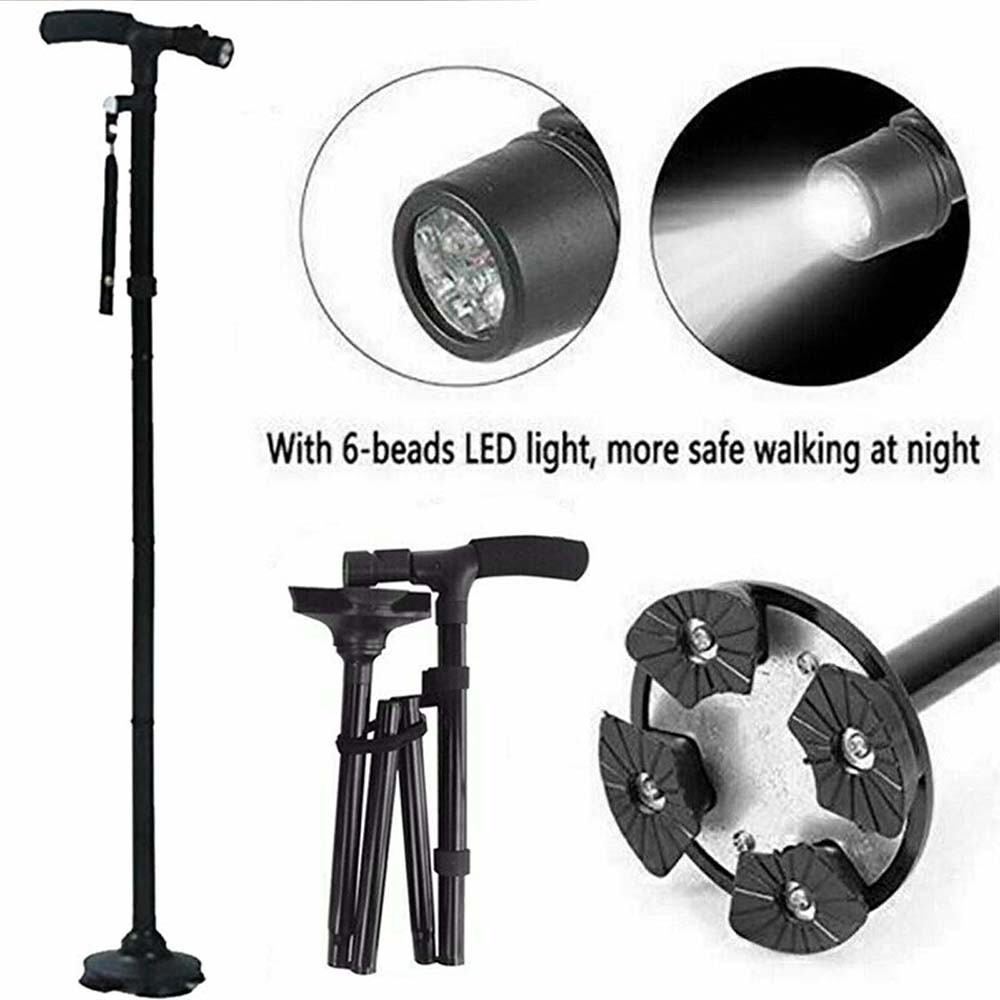Folding Cane with LED Light - Foldable Support for Middle-Aged Walking Needs