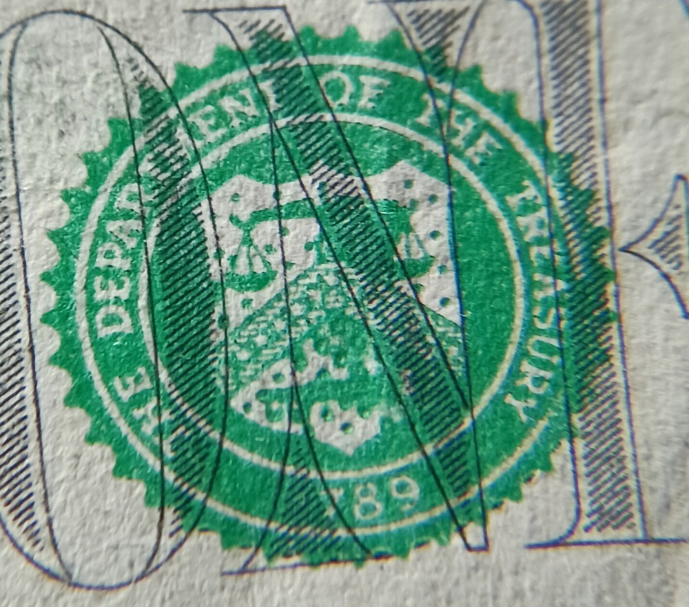 One Dollar Star Note Error Overinked Treasury Seal