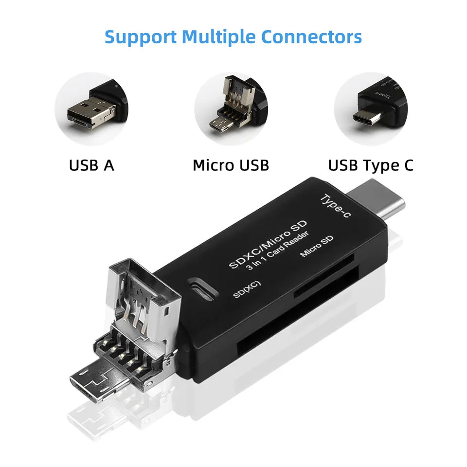 Card + Reader Micro SD TF Adapter Type C USB 2.0 & micro USB OTG Smartphones PC