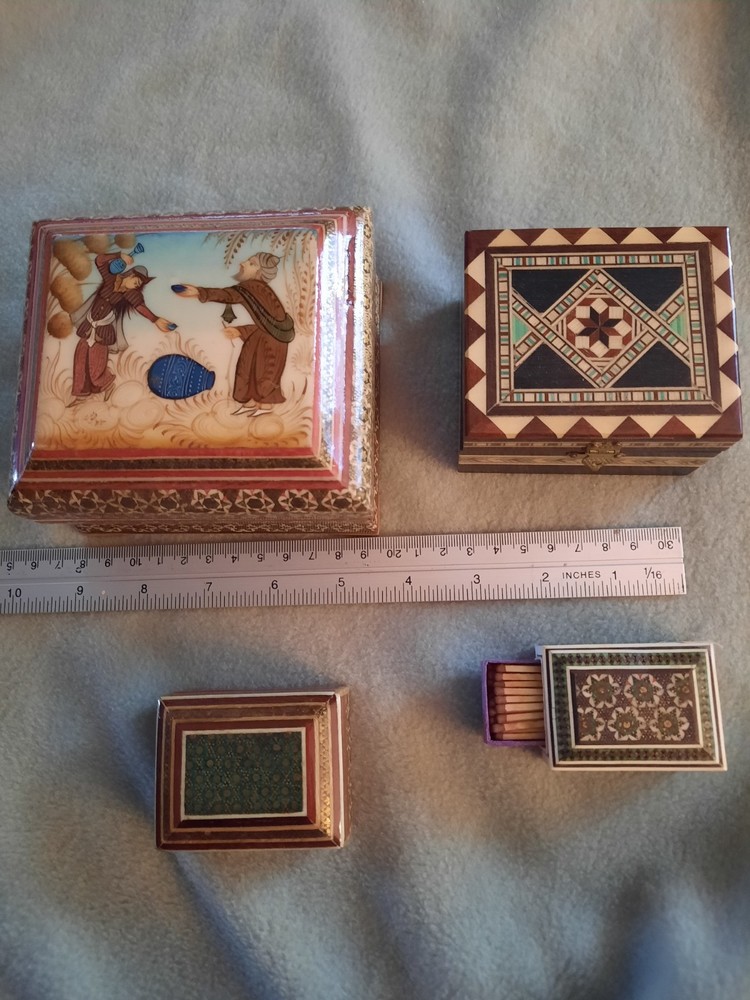 Persian Painted And Inlaid Boxes 4 Pieces
