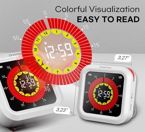 Large Color Display Digital Timer - Rechargeable, Magnetic, Silent Mode, 12-Hour
