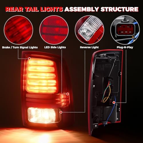 SHINEHONE Ram Tail Light Assembly Compatible With 2013 Red Right Passenger Side