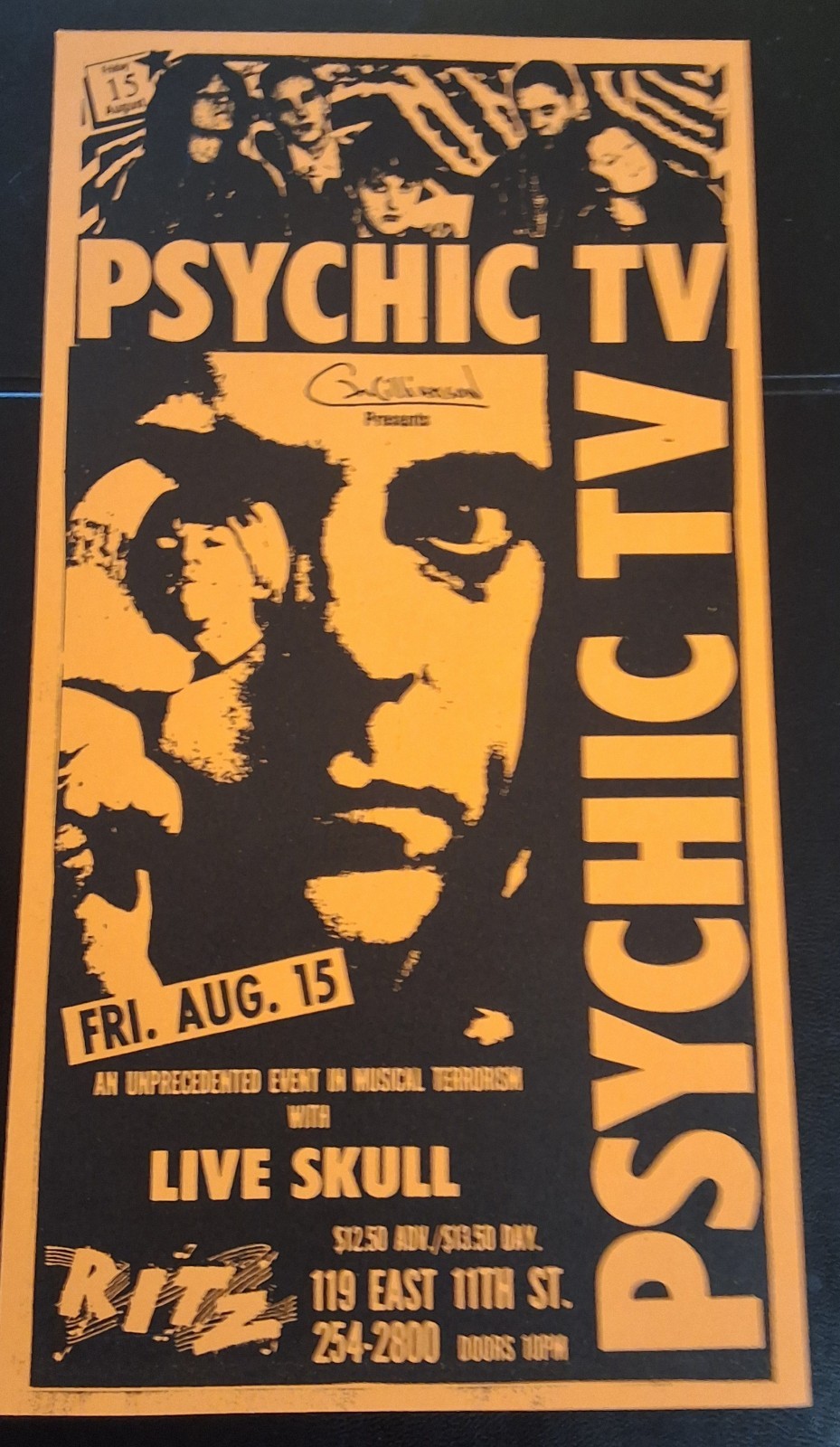 Psychic TV handbill/poster Aug 15th,1986 at the Ritz NYC
