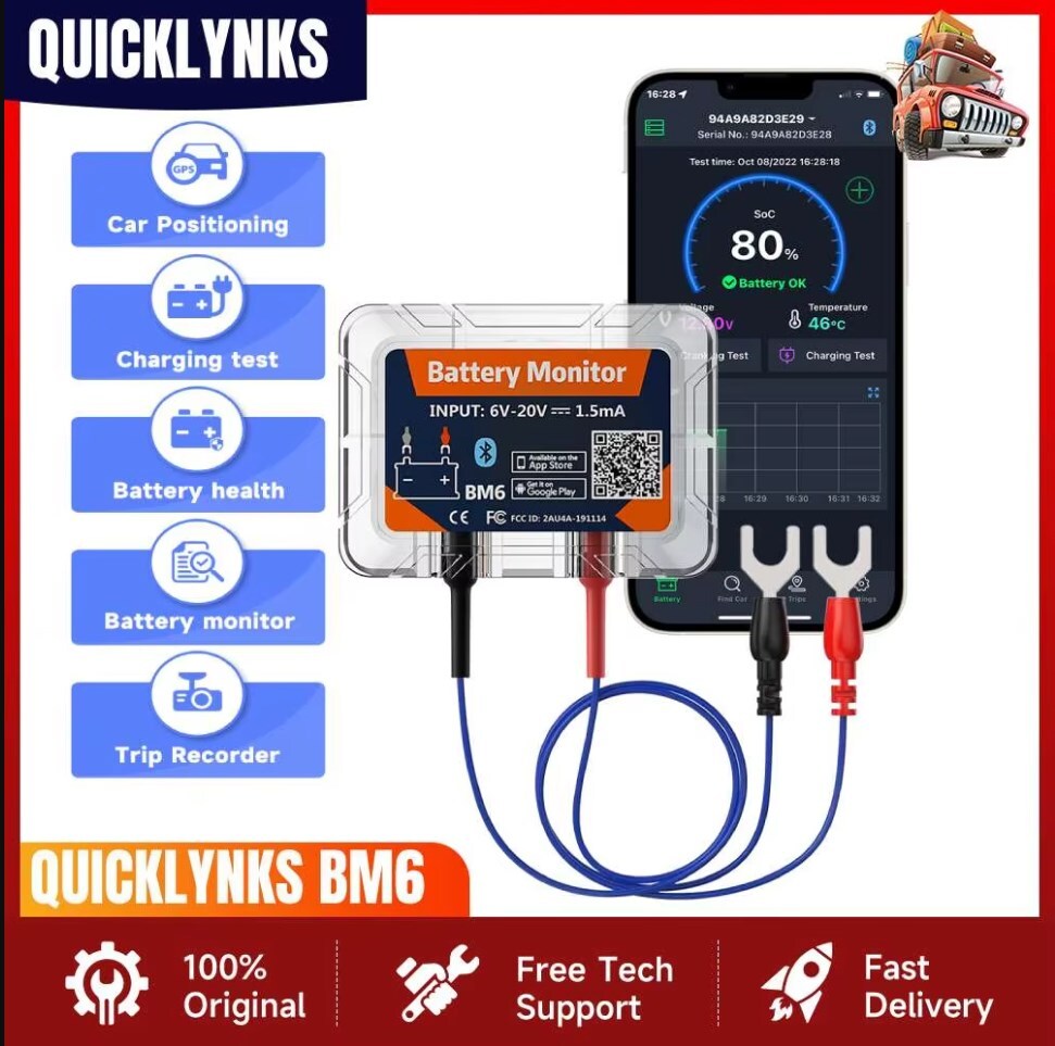 12V Car Bluetooth Battery Tester Analyzer Charing System For Mobile IOS Android