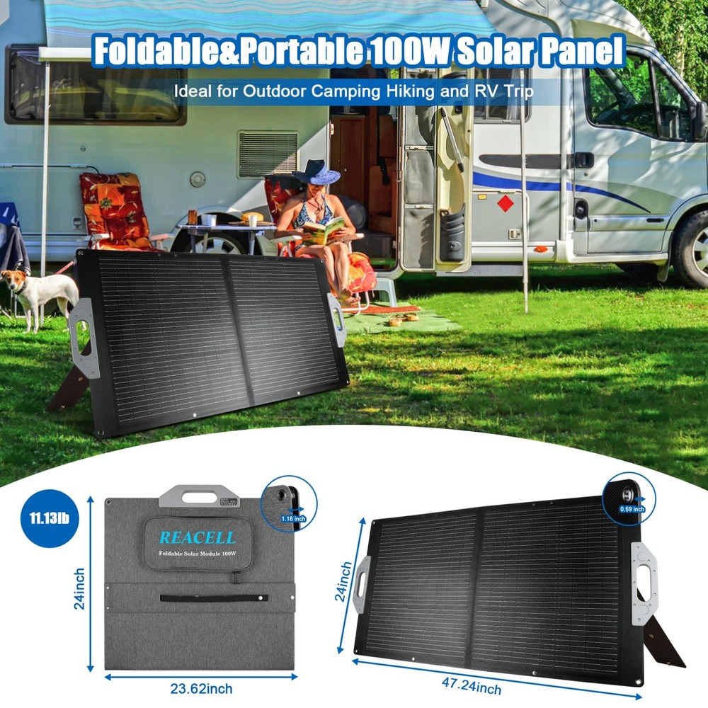 100W Portable Solar Panel, 18V Foldable Monocrystalline Solar Panel Kit