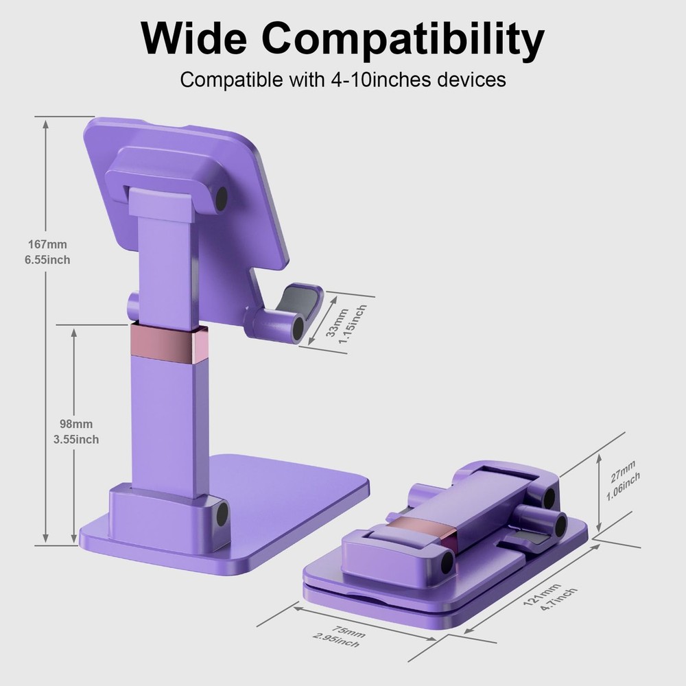 1Pack Foldable Phone Stand Desk Adjustable Height Angle Compatible with iPhone