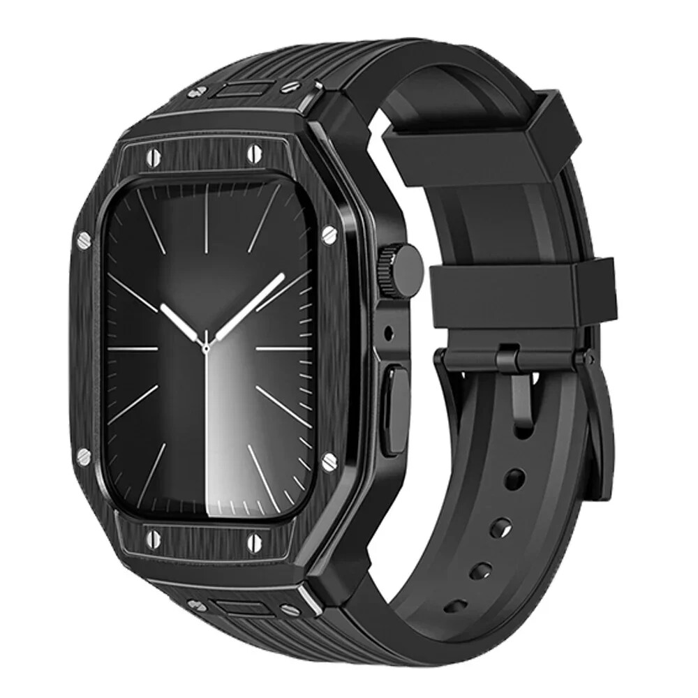 Luxury Metal Case For Apple Watch 9 8 7 45mm Mod Kit Series 6 5 4 44mm TPU Strap