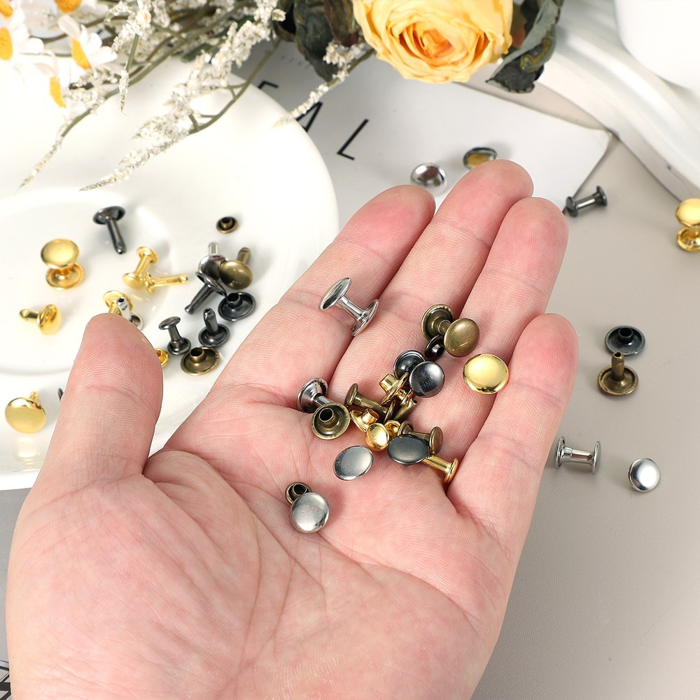 50 Sets Double Cap Leather Rivets, 9x12mm Round Cap Metal Studs, Bronze
