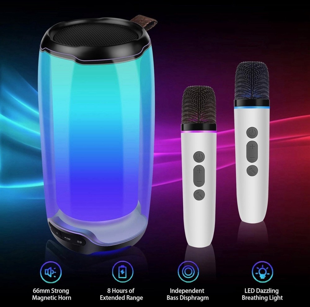 Bluetooth Speaker, Portable Karaoke Machine With 2 Wireless Microphones