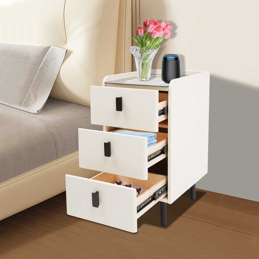 3 Drawers Smart Bedside Table Small Nightstand Bedside Table w/Light & Wireless