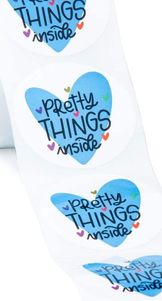 100 PRETTY THINGS INSIDE Stickers Blue Heart 2"