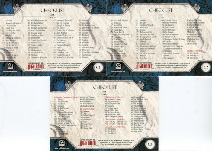 Highlander Complete Base Card Set 129 Cards